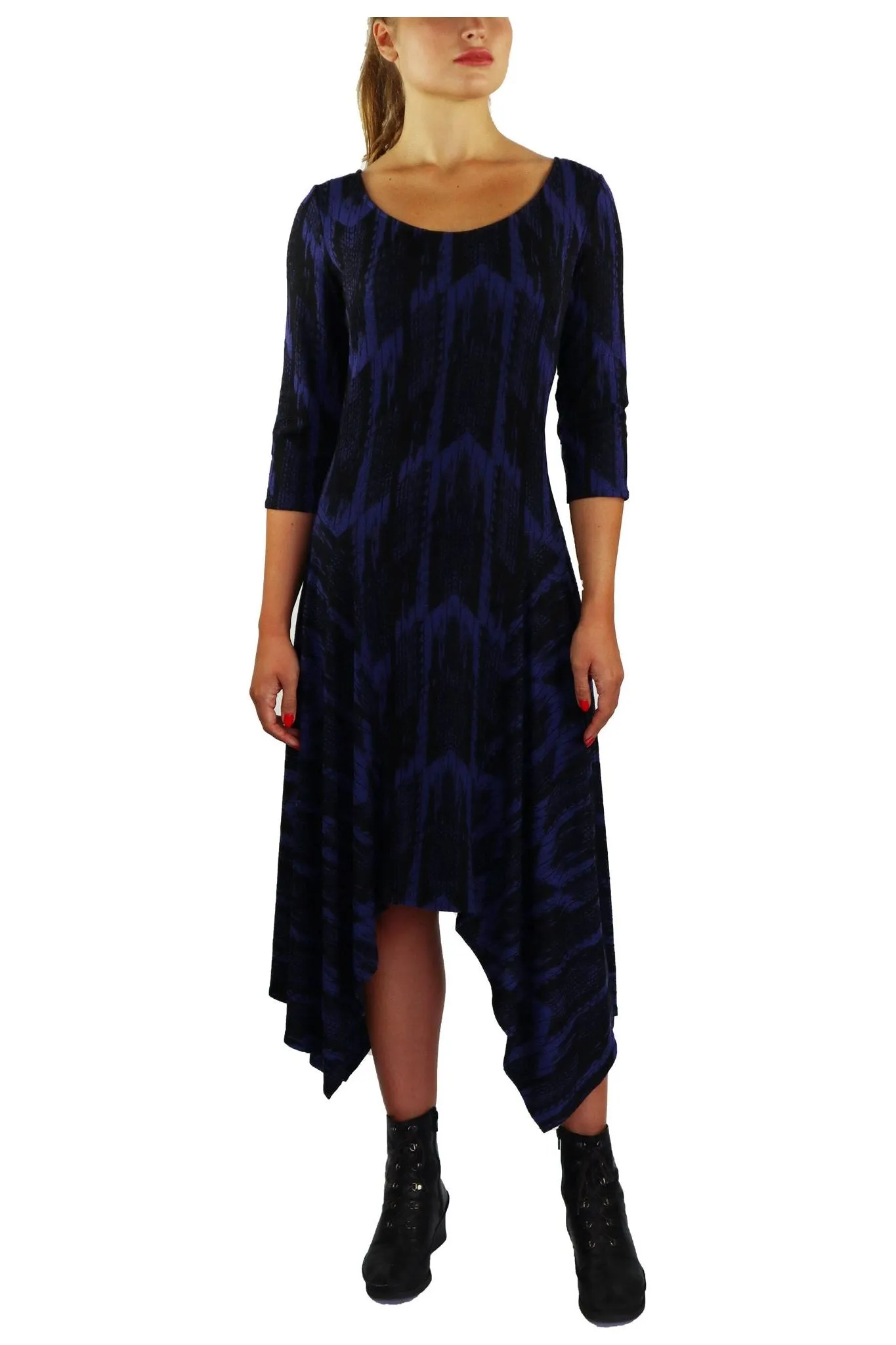 TRUDY Asymmetrical Hem 3/4 Sleeves Jacquard Dress