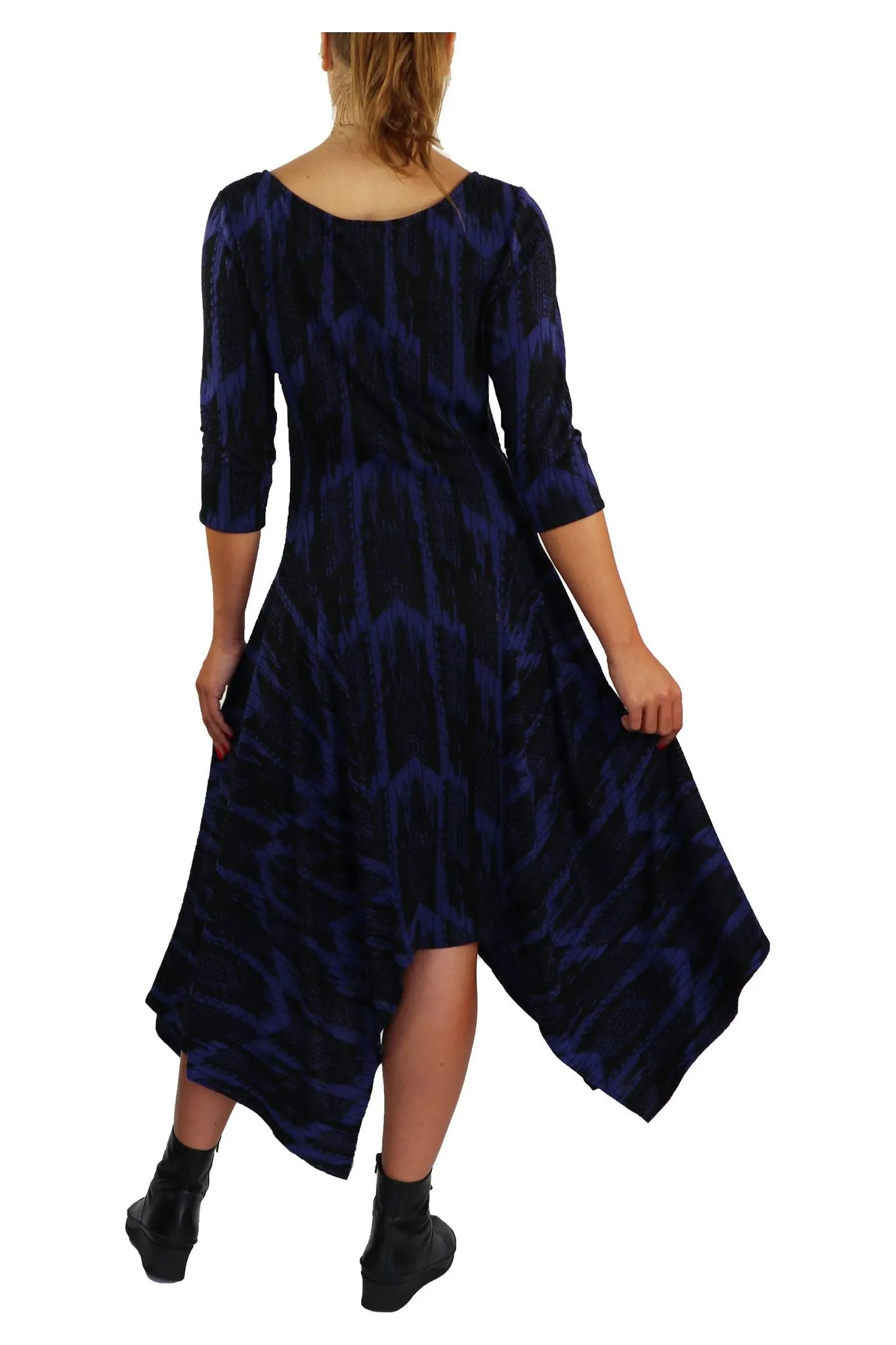 TRUDY Asymmetrical Hem 3/4 Sleeves Jacquard Dress