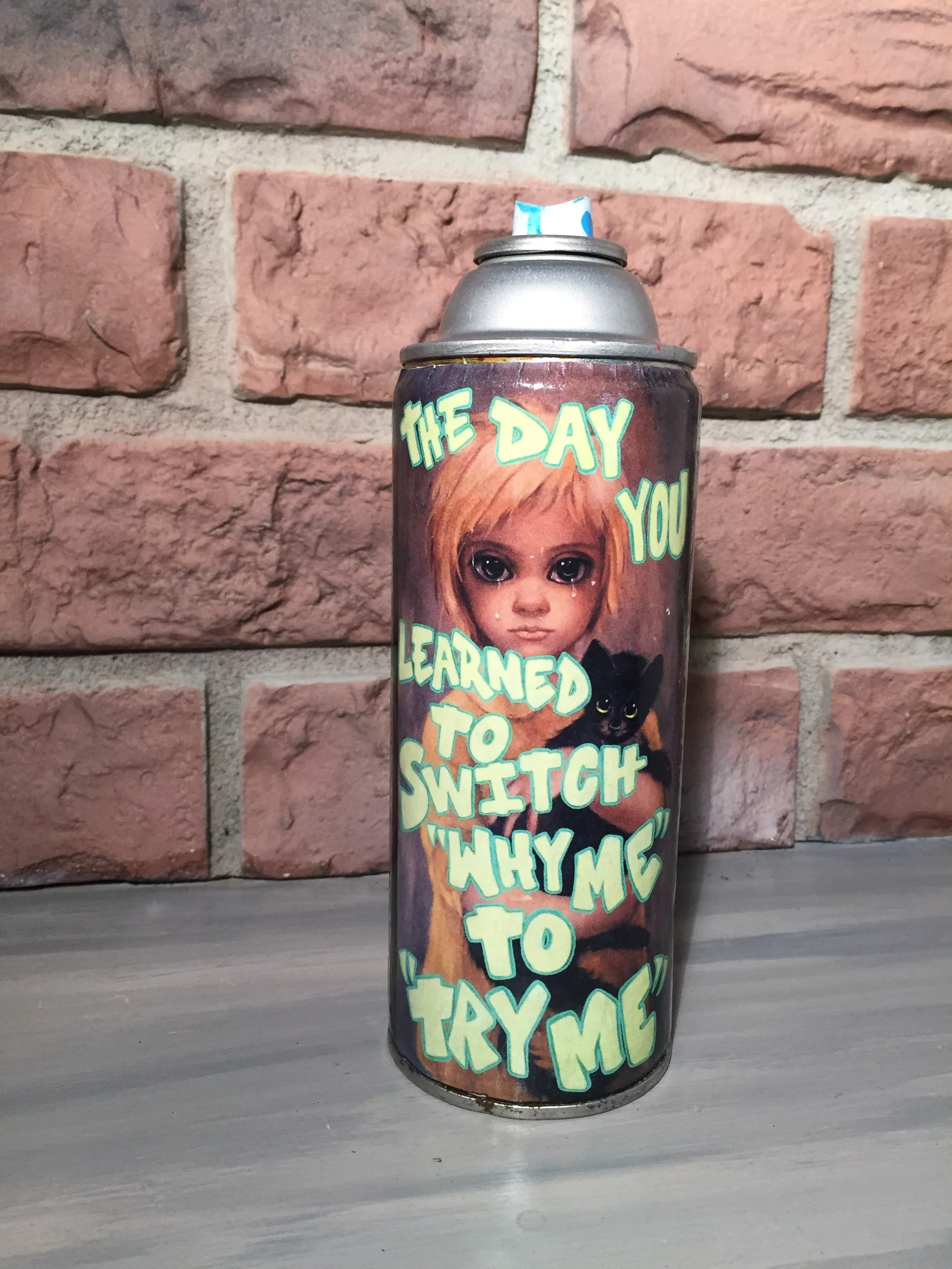 Try me print covered spray can
