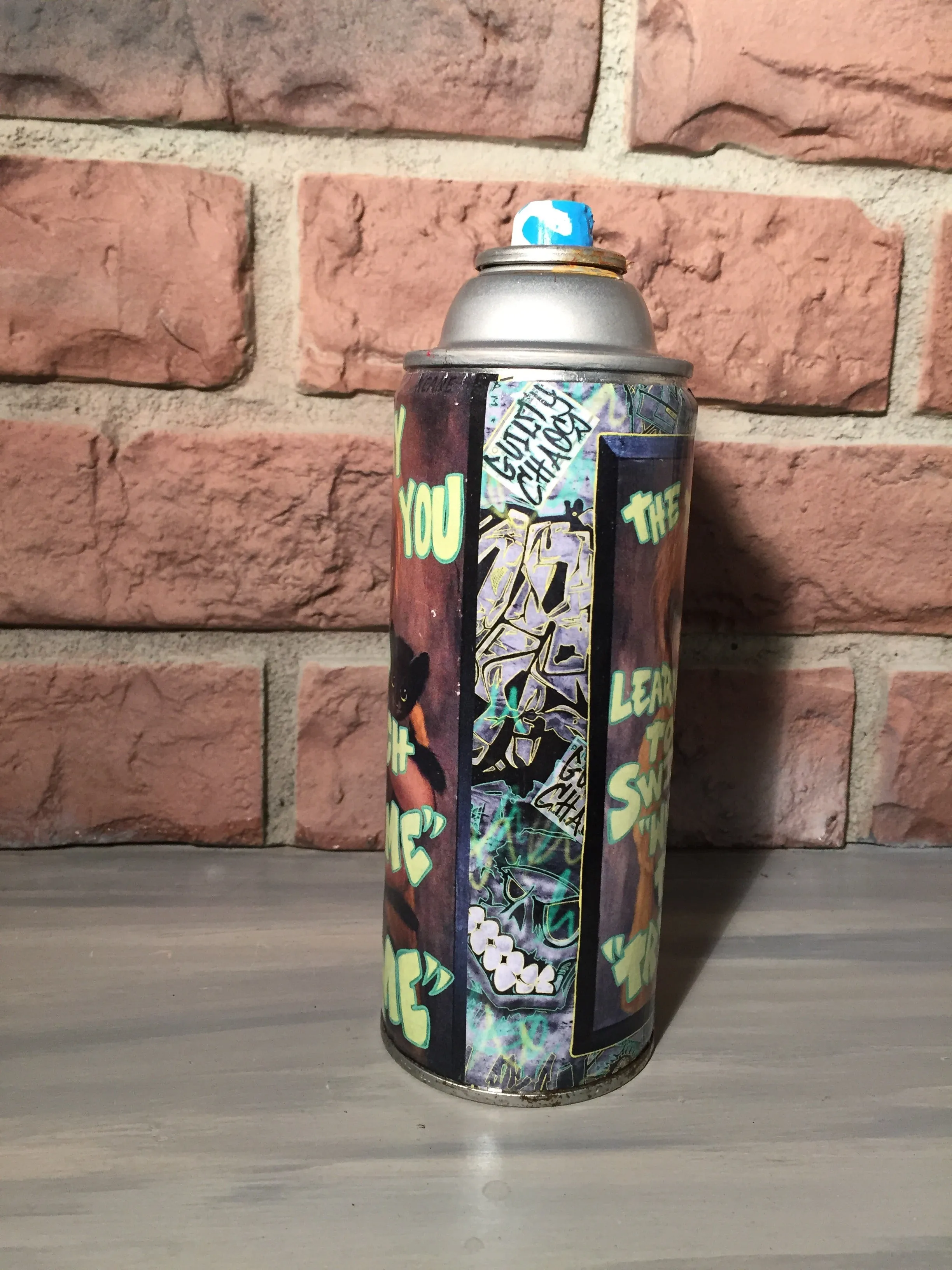 Try me print covered spray can