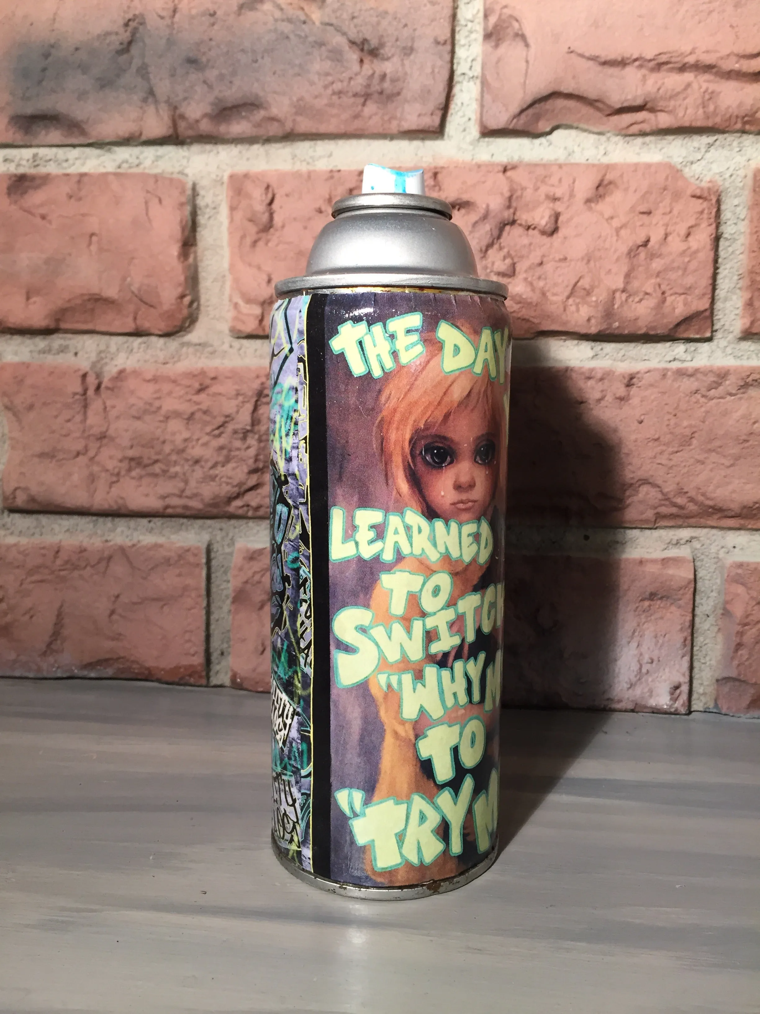 Try me print covered spray can