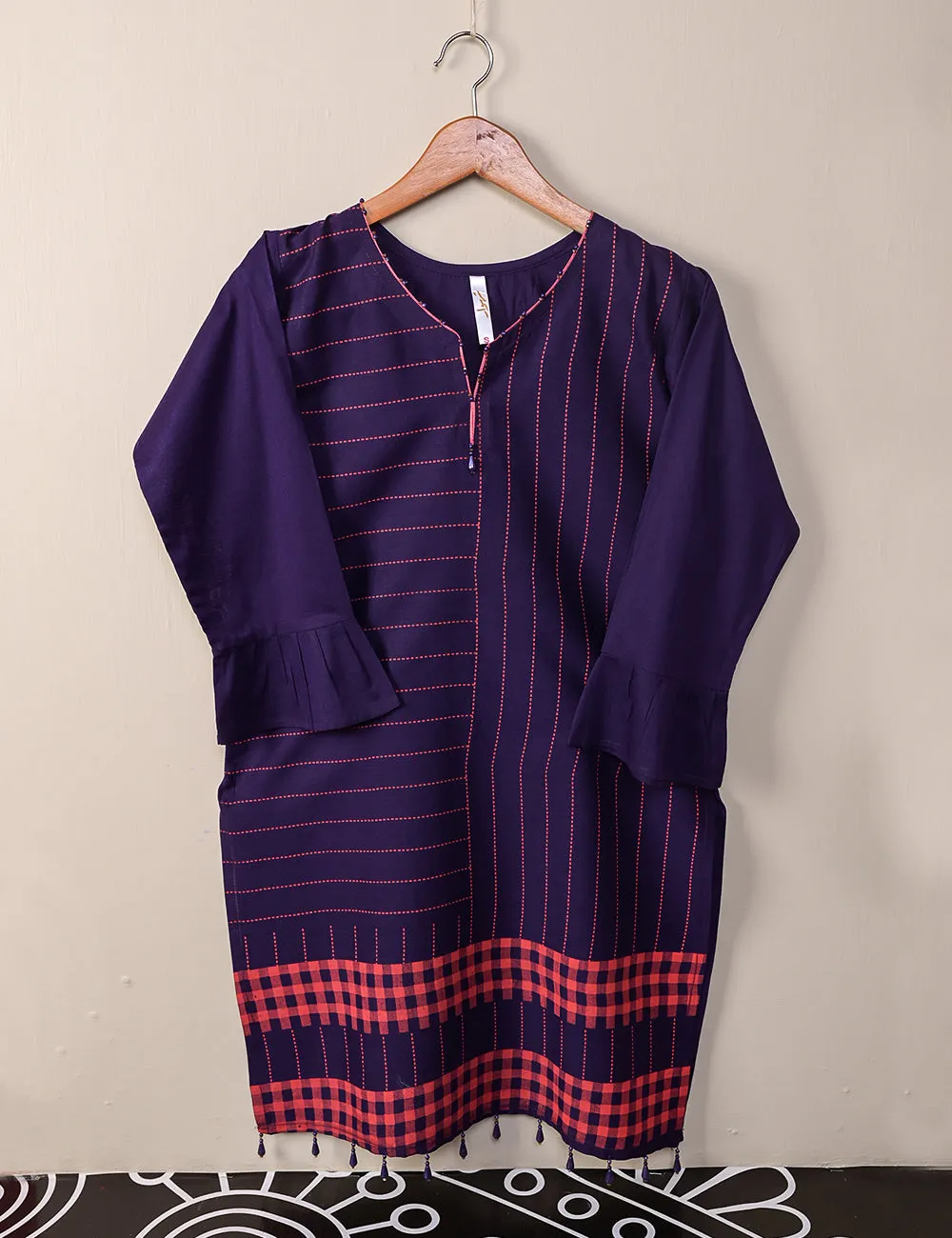 TS-105A-Purple - Cotton Printed Stitched Kurti