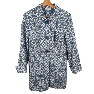Tyler Boe Womens Size 10 French Blue Lined Geometric Print Stretch Blazer Jacket