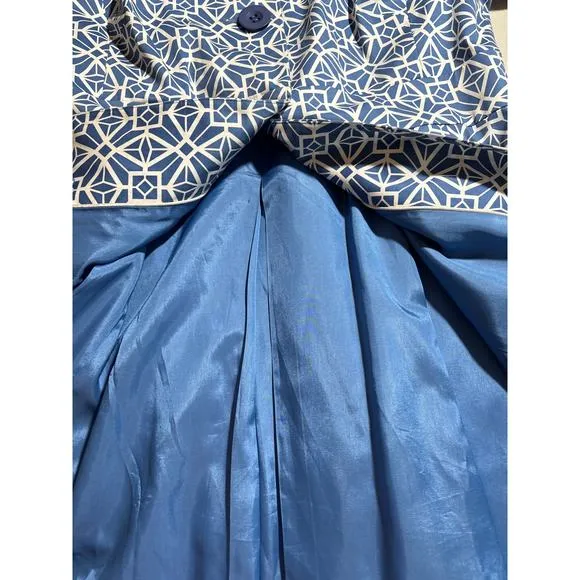 Tyler Boe Womens Size 10 French Blue Lined Geometric Print Stretch Blazer Jacket