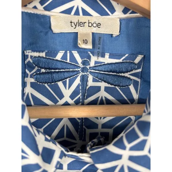 Tyler Boe Womens Size 10 French Blue Lined Geometric Print Stretch Blazer Jacket