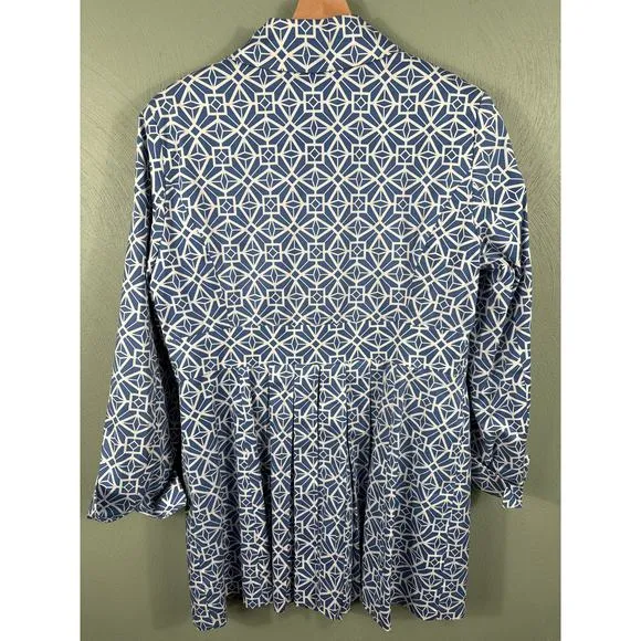 Tyler Boe Womens Size 10 French Blue Lined Geometric Print Stretch Blazer Jacket