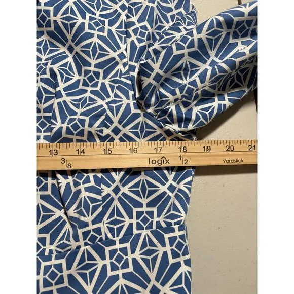 Tyler Boe Womens Size 10 French Blue Lined Geometric Print Stretch Blazer Jacket