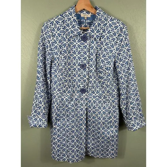 Tyler Boe Womens Size 10 French Blue Lined Geometric Print Stretch Blazer Jacket