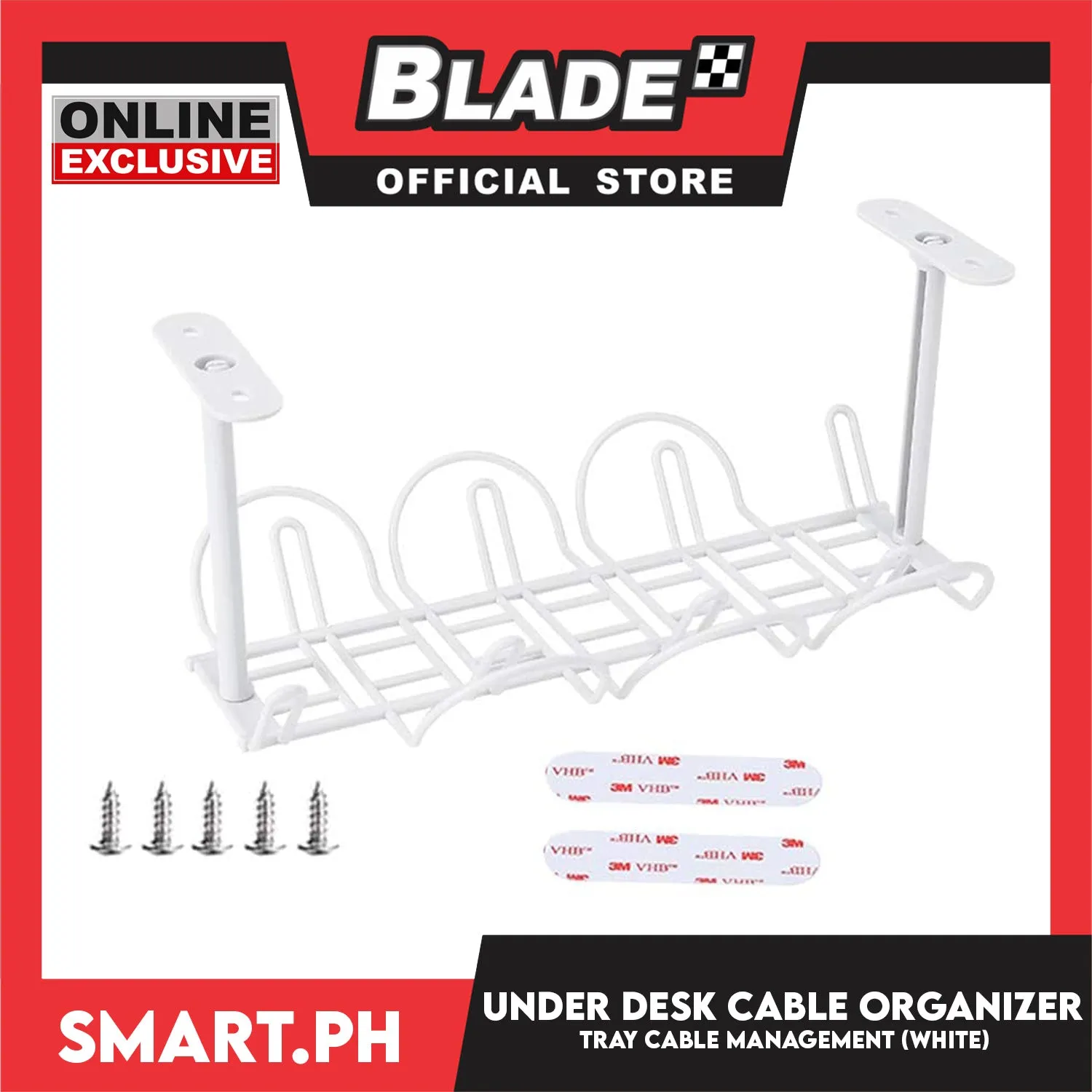 Under Desk Cable Wire Organizer and Extension Management (White)