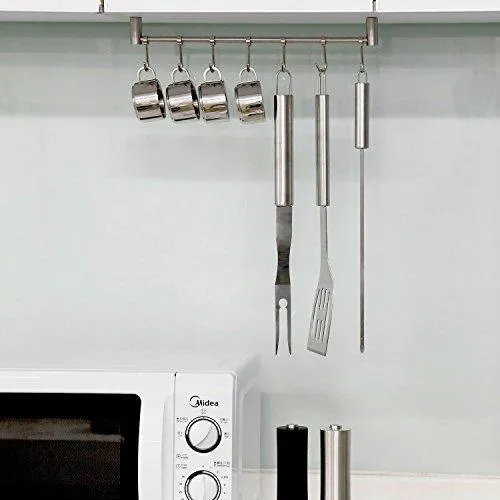 Urevised Kitchen Rail Rack Wall Mounted Utensil Hanging Rack Stainless Steel Hanger Hooks for Kitchen Tools, Pot, Towel