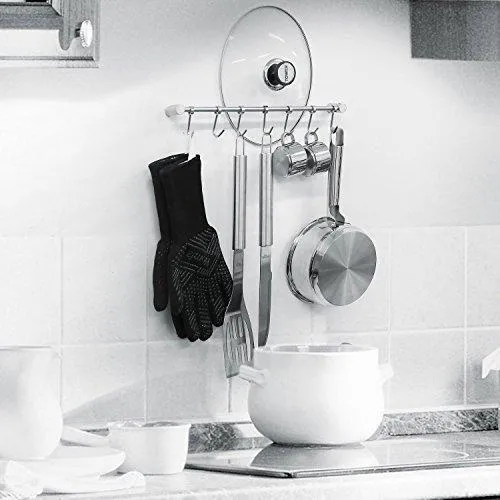 Urevised Kitchen Rail Rack Wall Mounted Utensil Hanging Rack Stainless Steel Hanger Hooks for Kitchen Tools, Pot, Towel