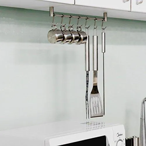 Urevised Kitchen Rail Rack Wall Mounted Utensil Hanging Rack Stainless Steel Hanger Hooks for Kitchen Tools, Pot, Towel