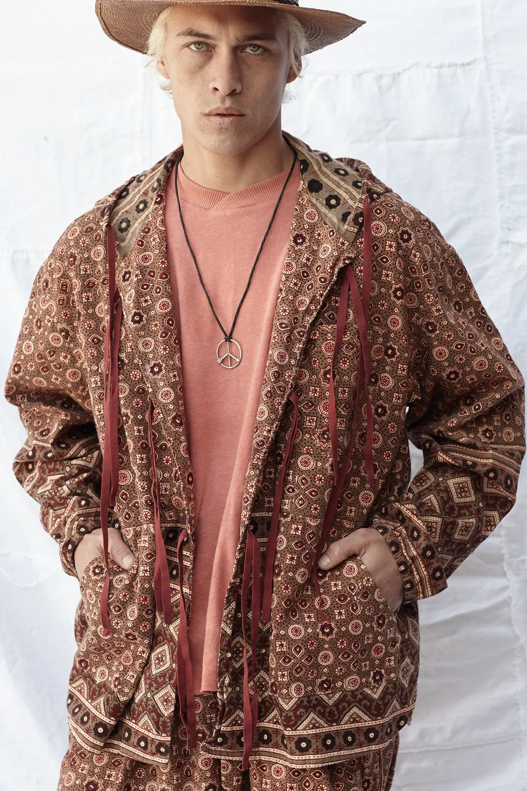 Utility Hoodie in Ajrakh Coffee