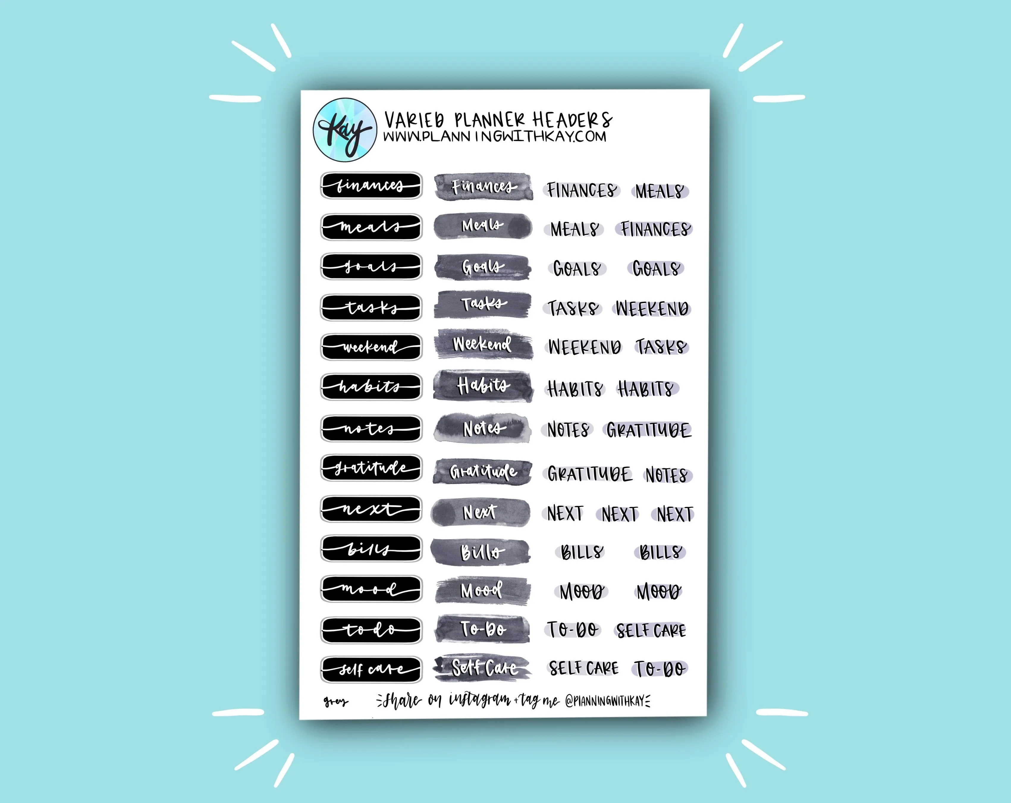 Varied Planner Headers