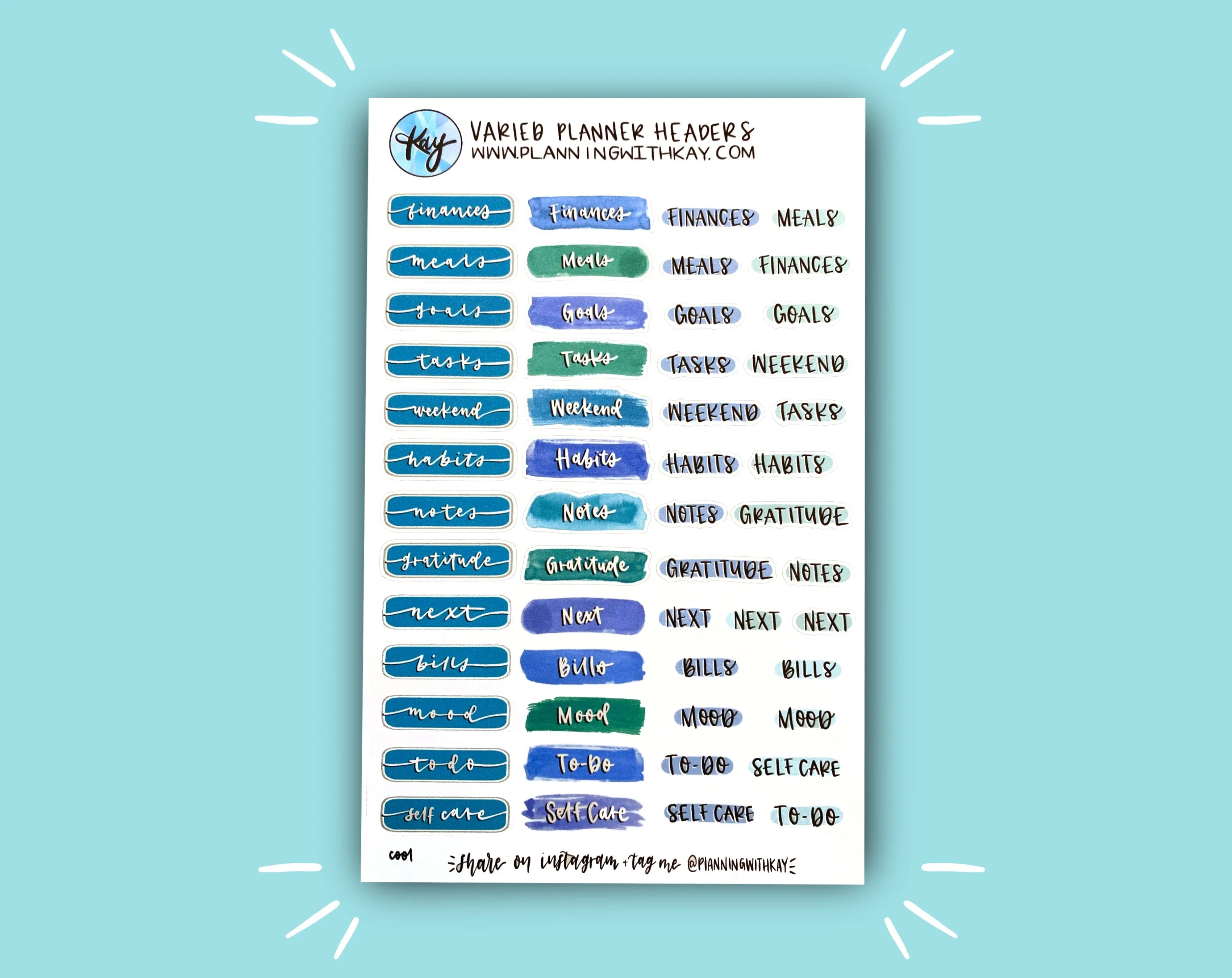 Varied Planner Headers