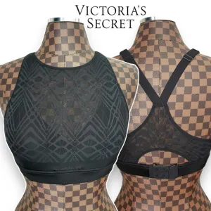 Victorias Secret On Point Bra 36B Black Sheer Athleisure Art Deco Sports Lounge