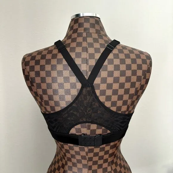 Victorias Secret On Point Bra 36B Black Sheer Athleisure Art Deco Sports Lounge