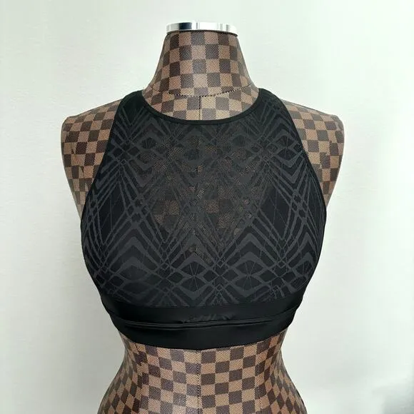 Victorias Secret On Point Bra 36B Black Sheer Athleisure Art Deco Sports Lounge