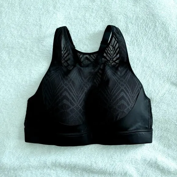 Victorias Secret On Point Bra 36B Black Sheer Athleisure Art Deco Sports Lounge