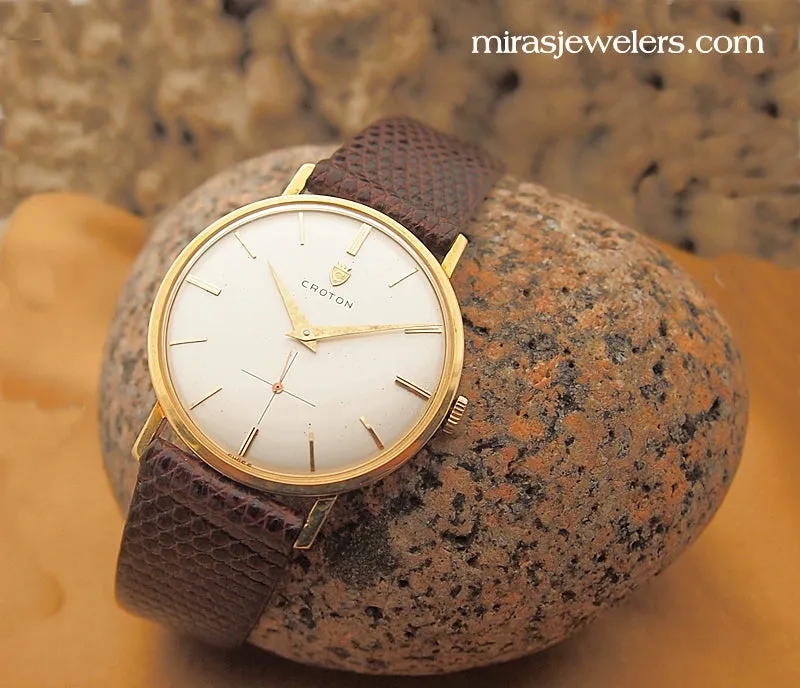 Vintage 18k Croton Mens 17 Jewel Manual Wind Watch