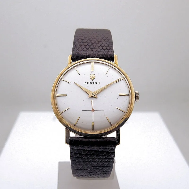 Vintage 18k Croton Mens 17 Jewel Manual Wind Watch