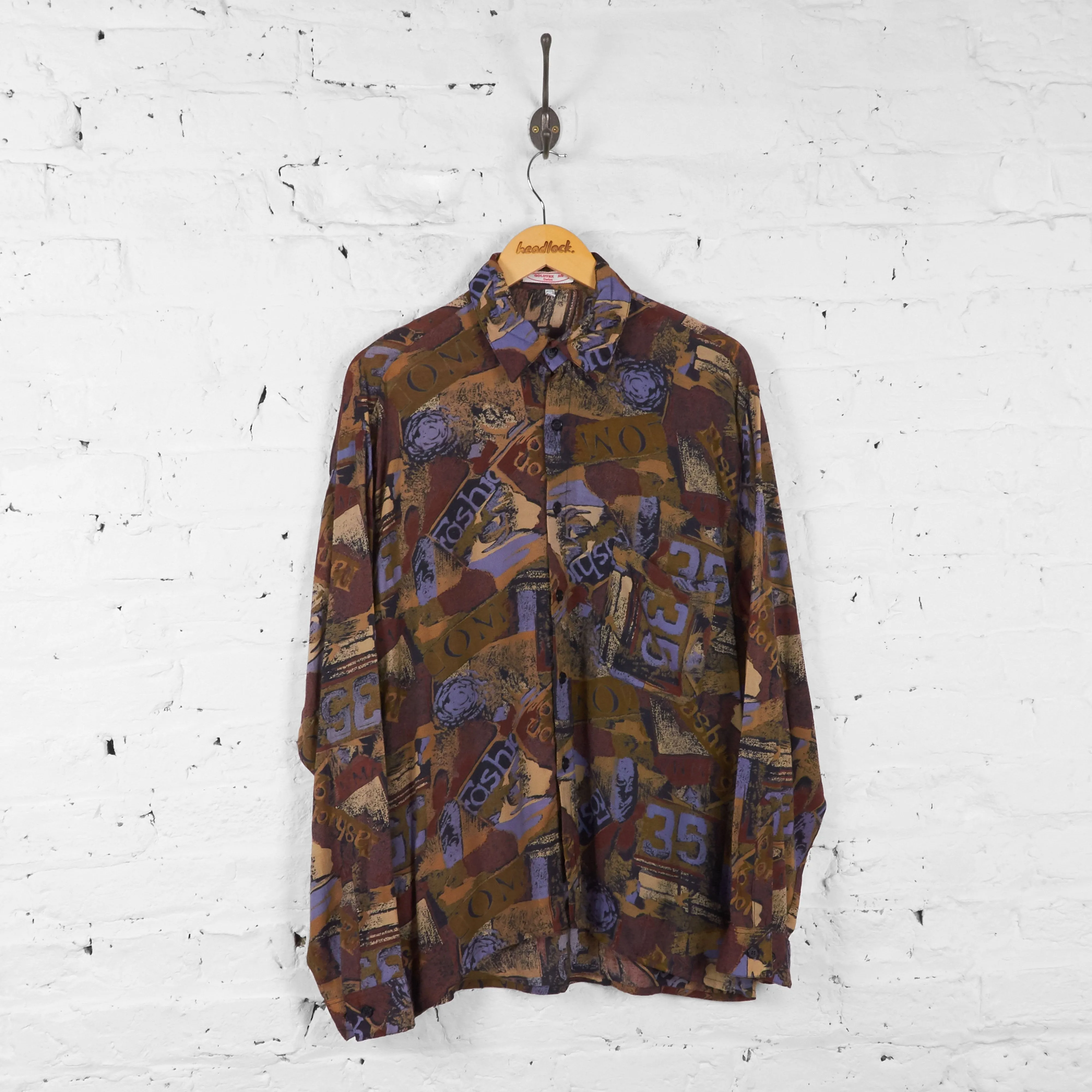 Vintage Abstract Party Shirt - Brown - L