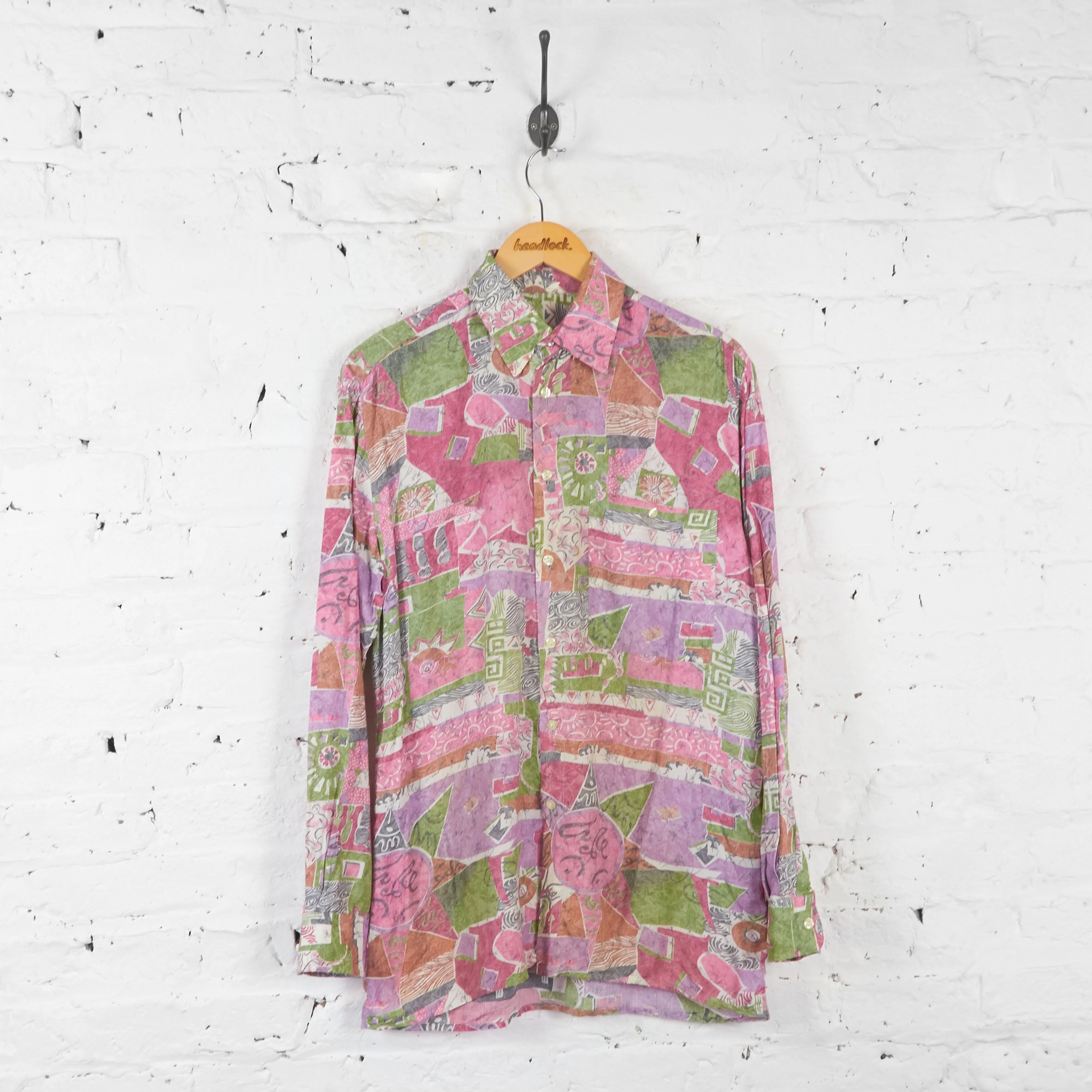 Vintage Abstract Party Shirt - Pink/Green - L