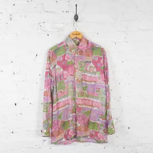 Vintage Abstract Party Shirt - Pink/Green - L