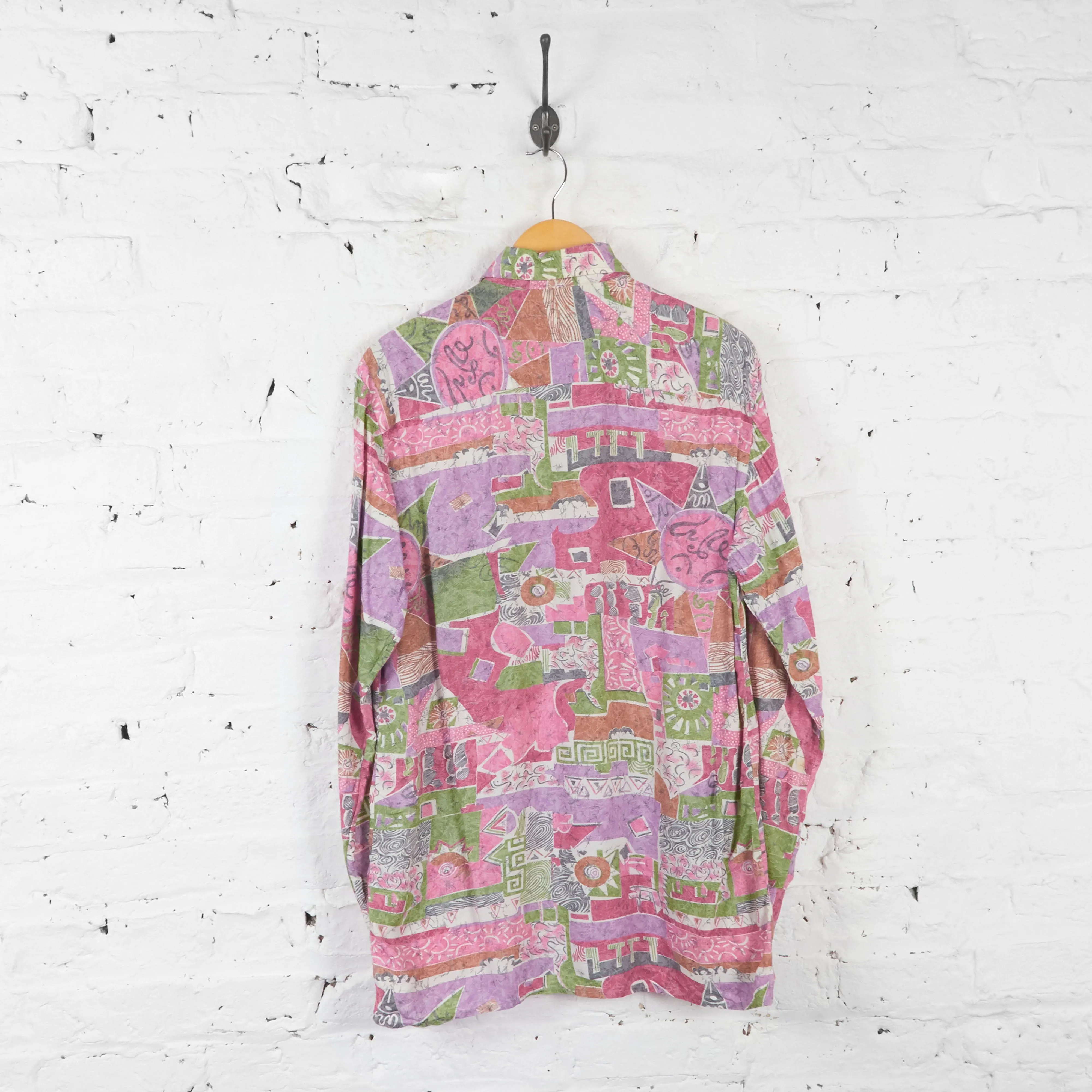 Vintage Abstract Party Shirt - Pink/Green - L