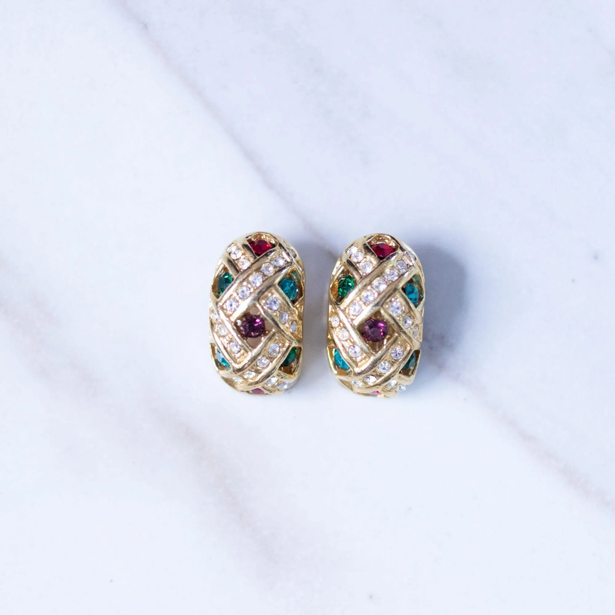 Vintage Savvy Swarovski Jewel Tone Rhinestone Statement Earrings