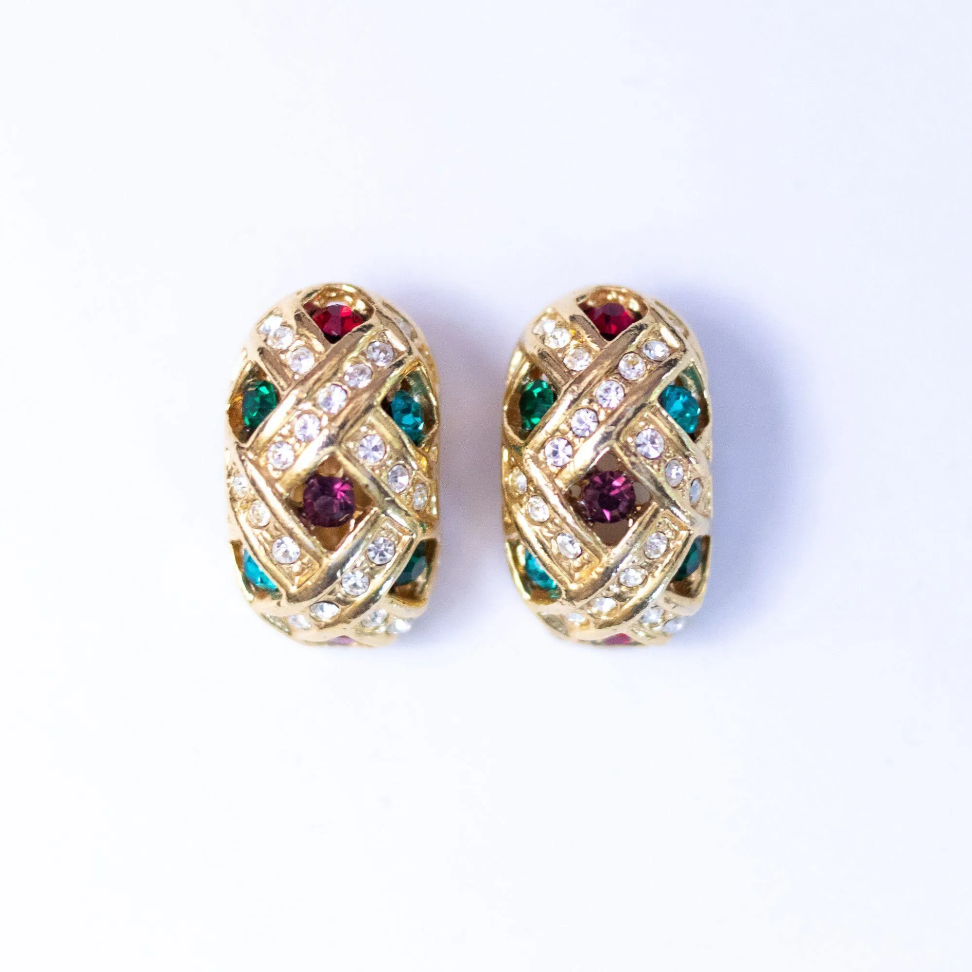 Vintage Savvy Swarovski Jewel Tone Rhinestone Statement Earrings