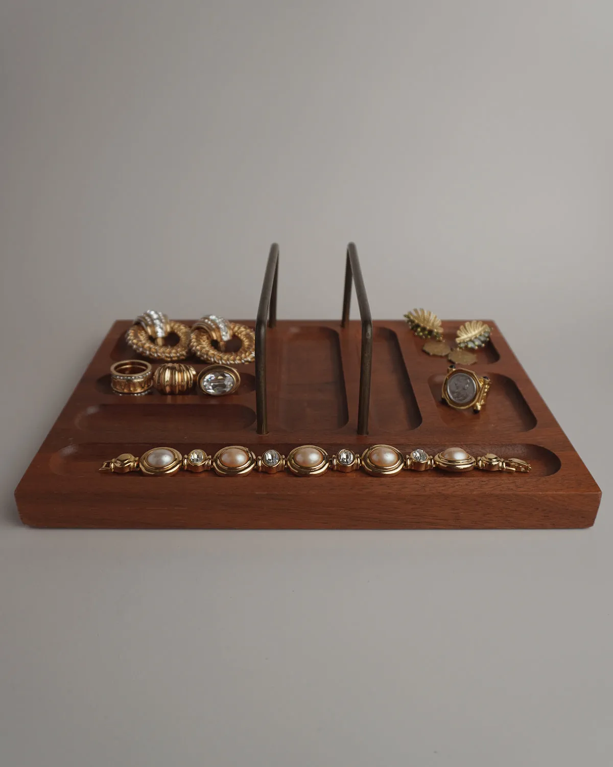 VINTAGE WALNUT & BRASS DESK VALET TRAY