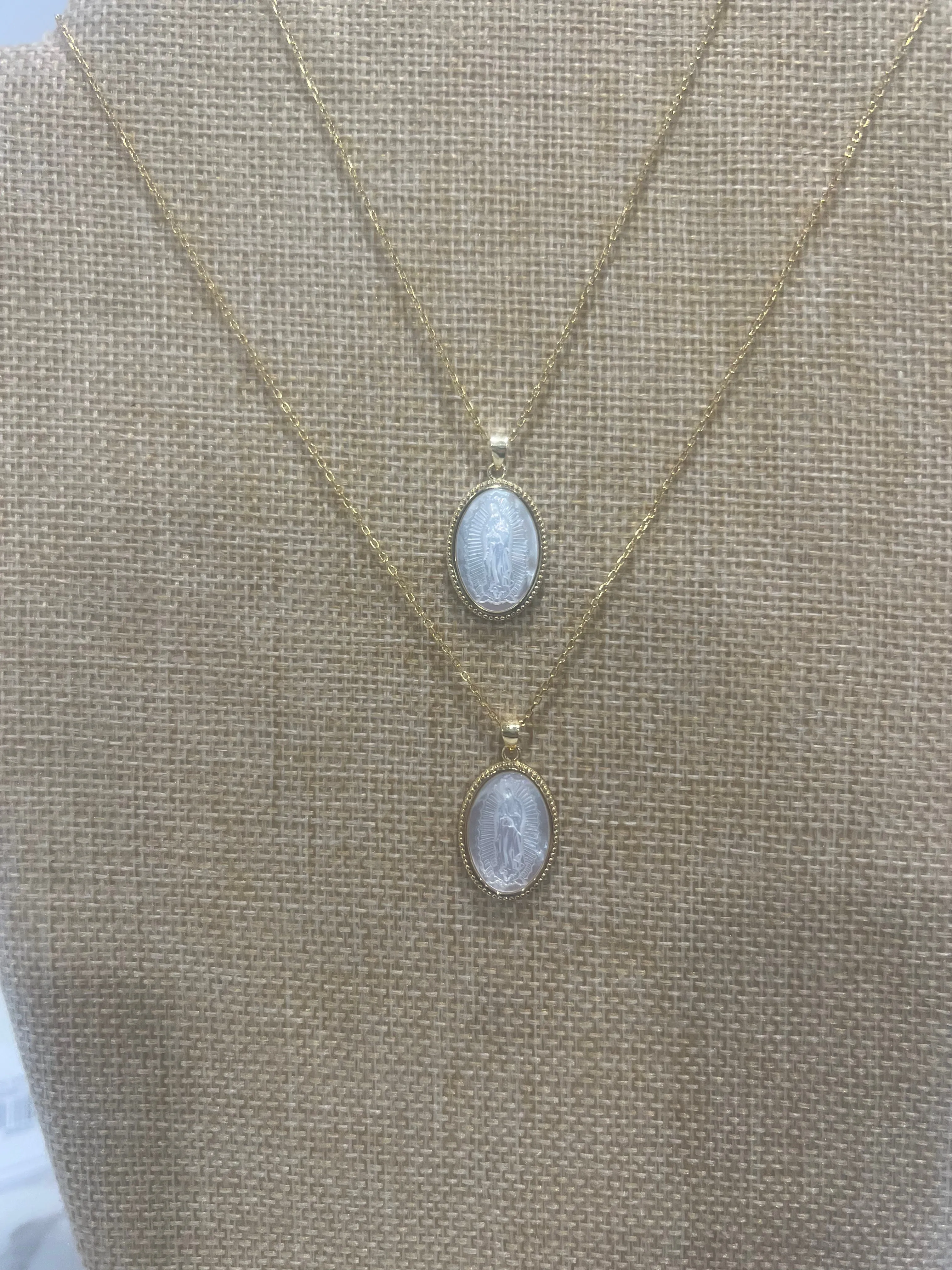 virgin mary mother of pearl necklace