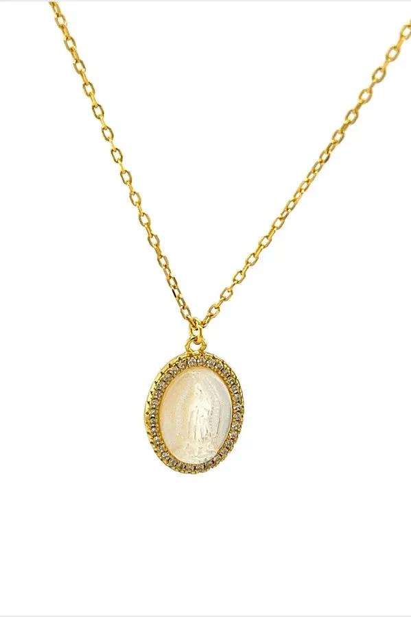 virgin mary mother of pearl necklace