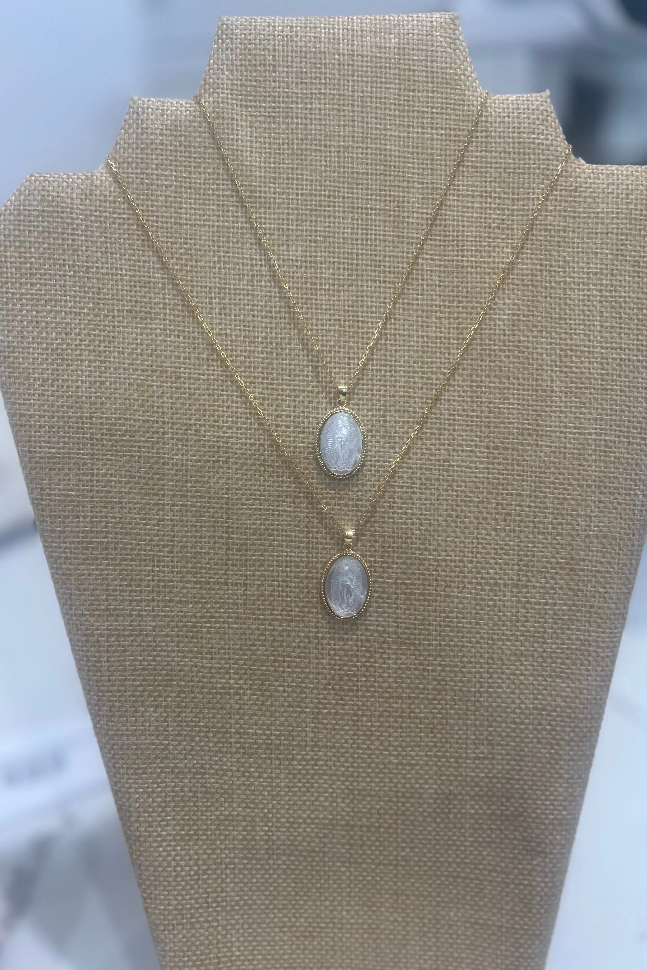 virgin mary mother of pearl necklace