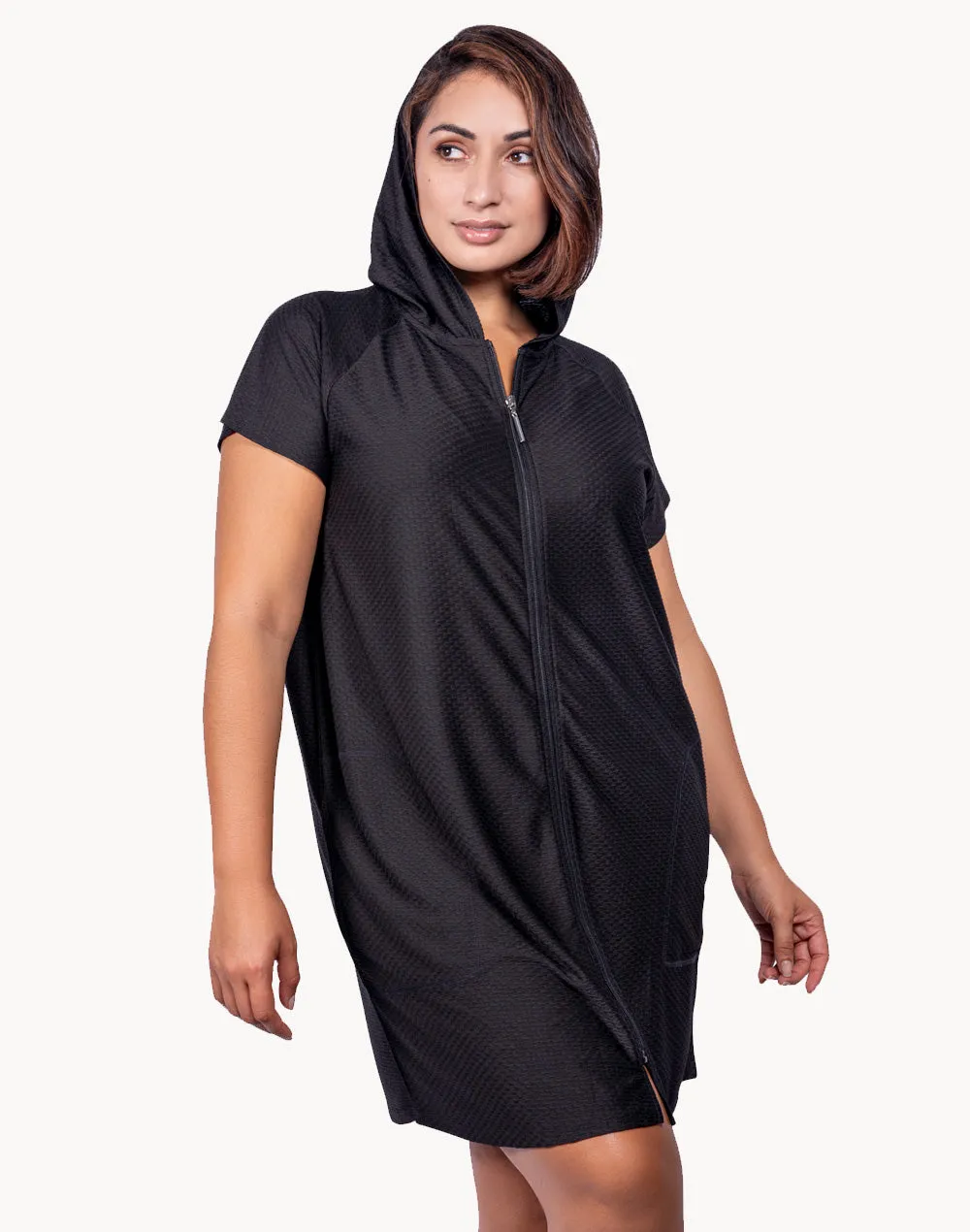 Waffle Raglan Plus Size Zip Hoodie Dress