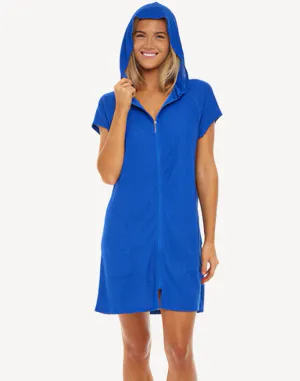 Waffle Reglan Sleeve Zip Up Cover Up
