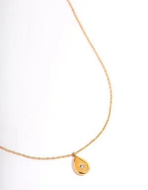 Waterproof Gold Plated Stainless Steel Teardrop Stone Pendant Necklace