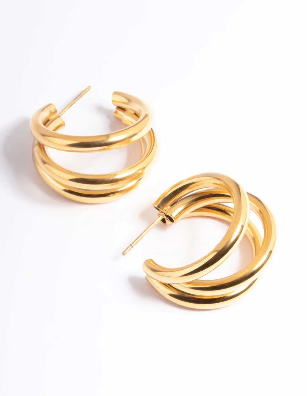 Waterproof Gold Plated Stainless Steel Triple Hoop Earrings