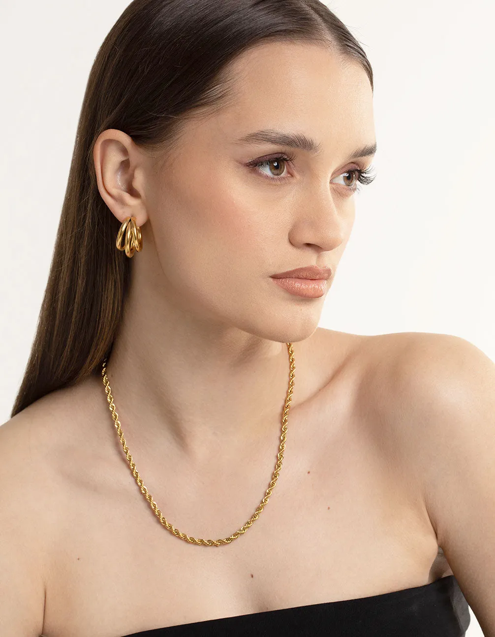 Waterproof Gold Plated Stainless Steel Triple Hoop Earrings