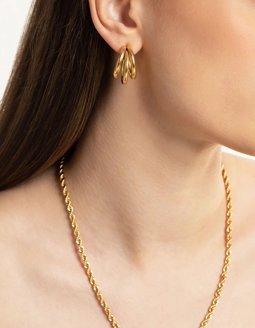 Waterproof Gold Plated Stainless Steel Triple Hoop Earrings