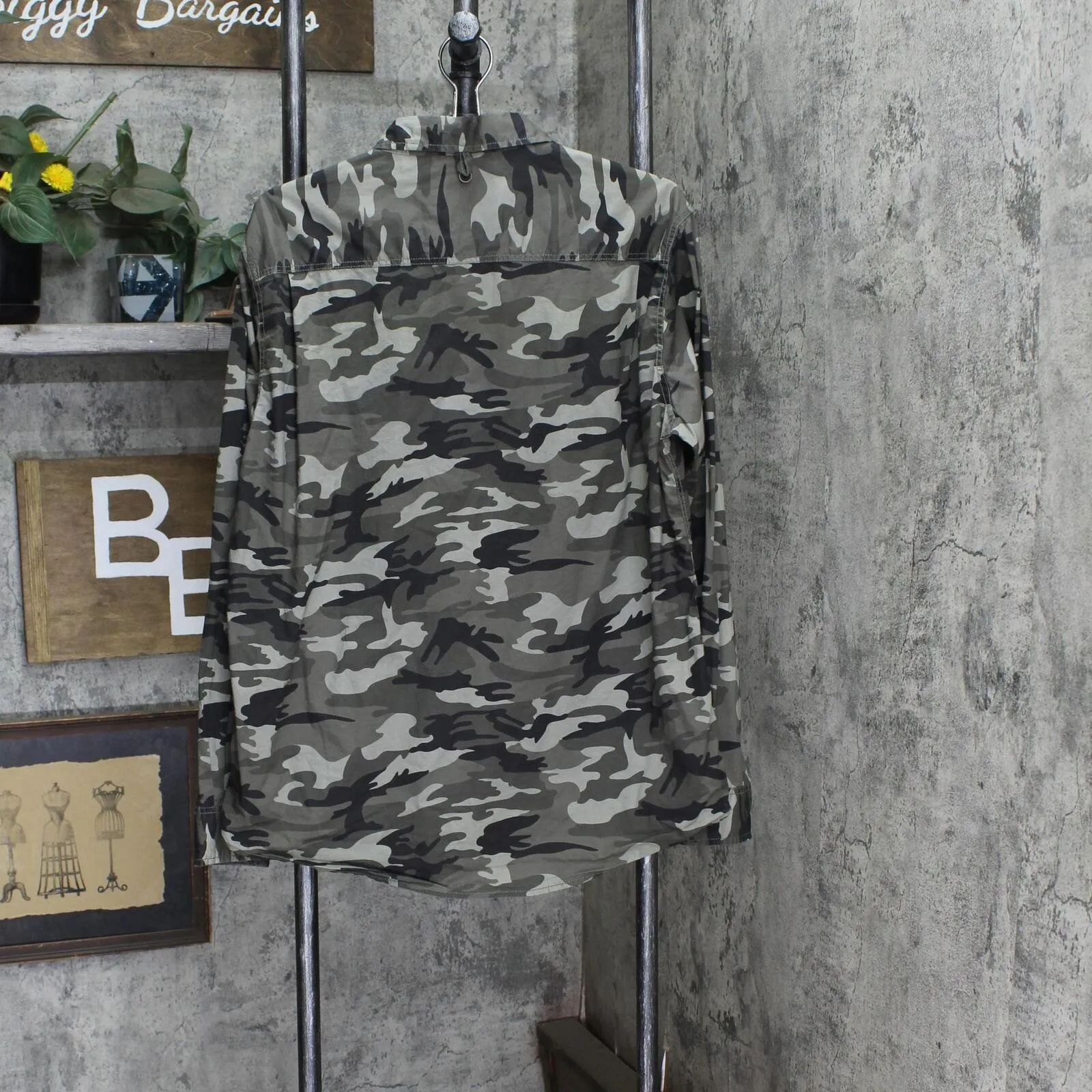 Weatherproof Mens Button Up Camouflage Long Sleeve Shirt Green Camo L