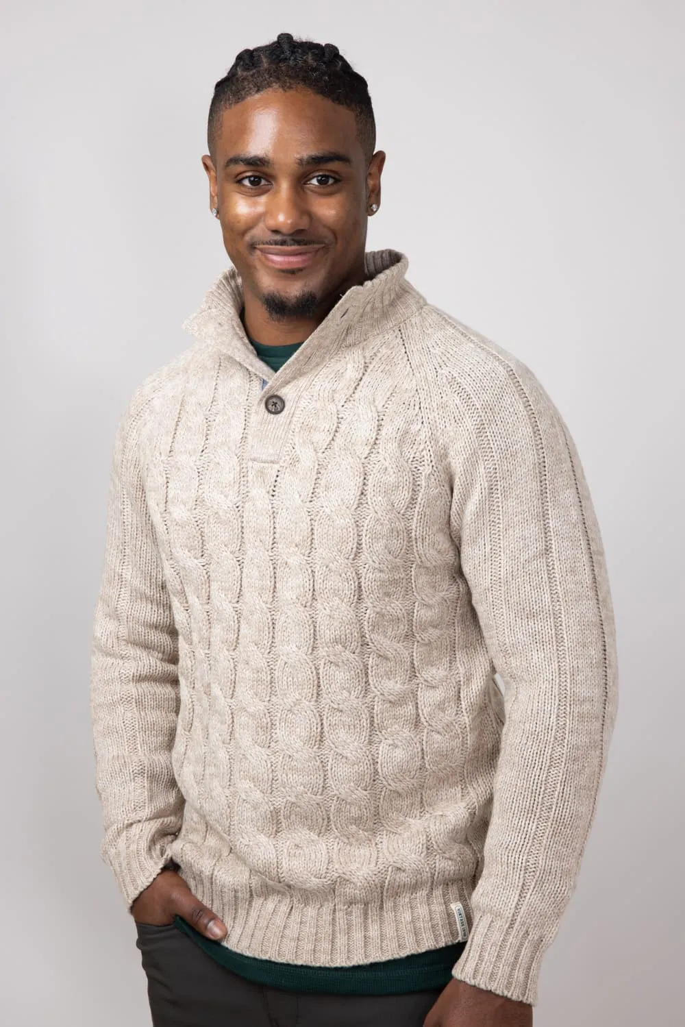 Weatherproof Vintage Cable Button Neck Sweater for Men in Beige | F2440639GK-BEIGE