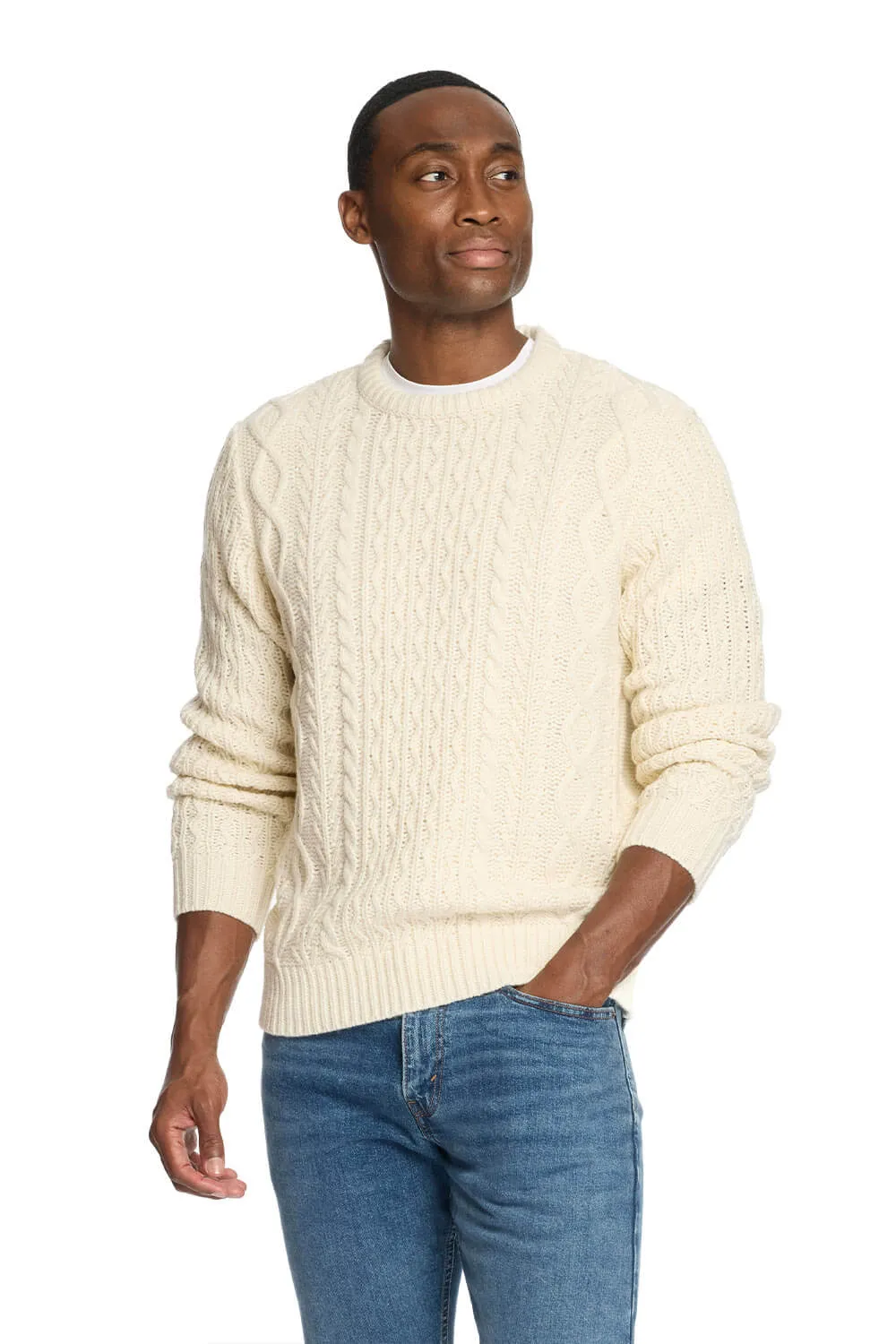 Weatherproof Vintage Chunky Cable Knit Sweater for Men in Ecru | F2440611GK-ECRU