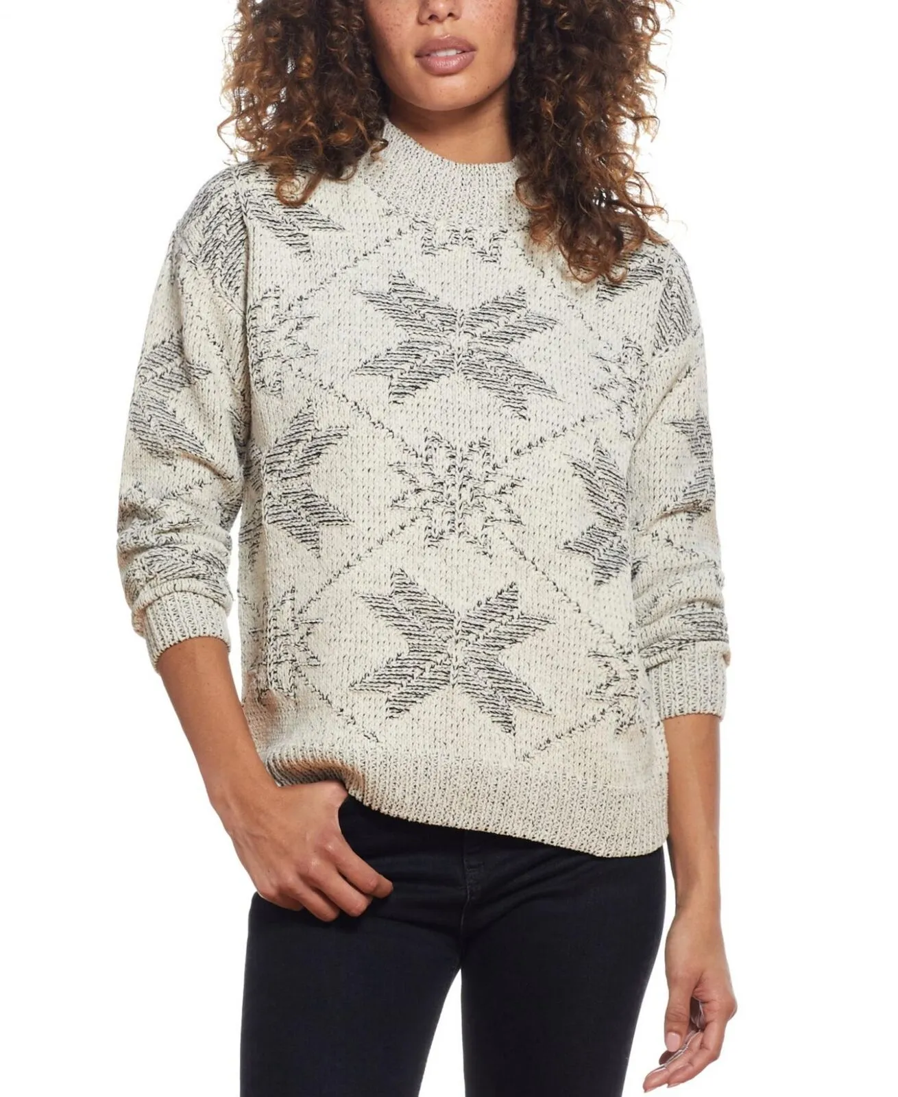 Weatherproof Vintage Plaited Chenille Snowflake Mock Neck Sweater F2140195ME