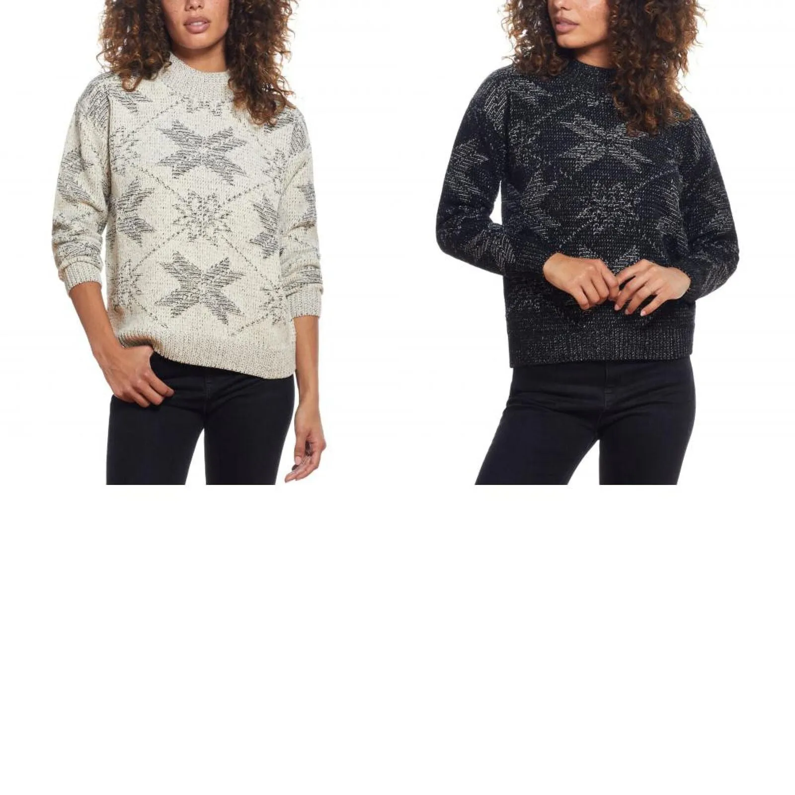 Weatherproof Vintage Plaited Chenille Snowflake Mock Neck Sweater F2140195ME