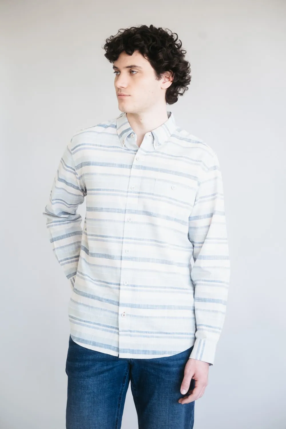 Weatherproof Vintage Stripe Button Up for Men in Dream Blue | S2585826GK-DREAM BLUE