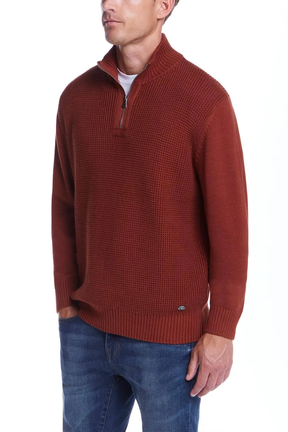 Weatherproof Vintage Textured Quarter Zip Sweater for Men in Roasted Russet | F245994GK-ROASTEDRUSSET