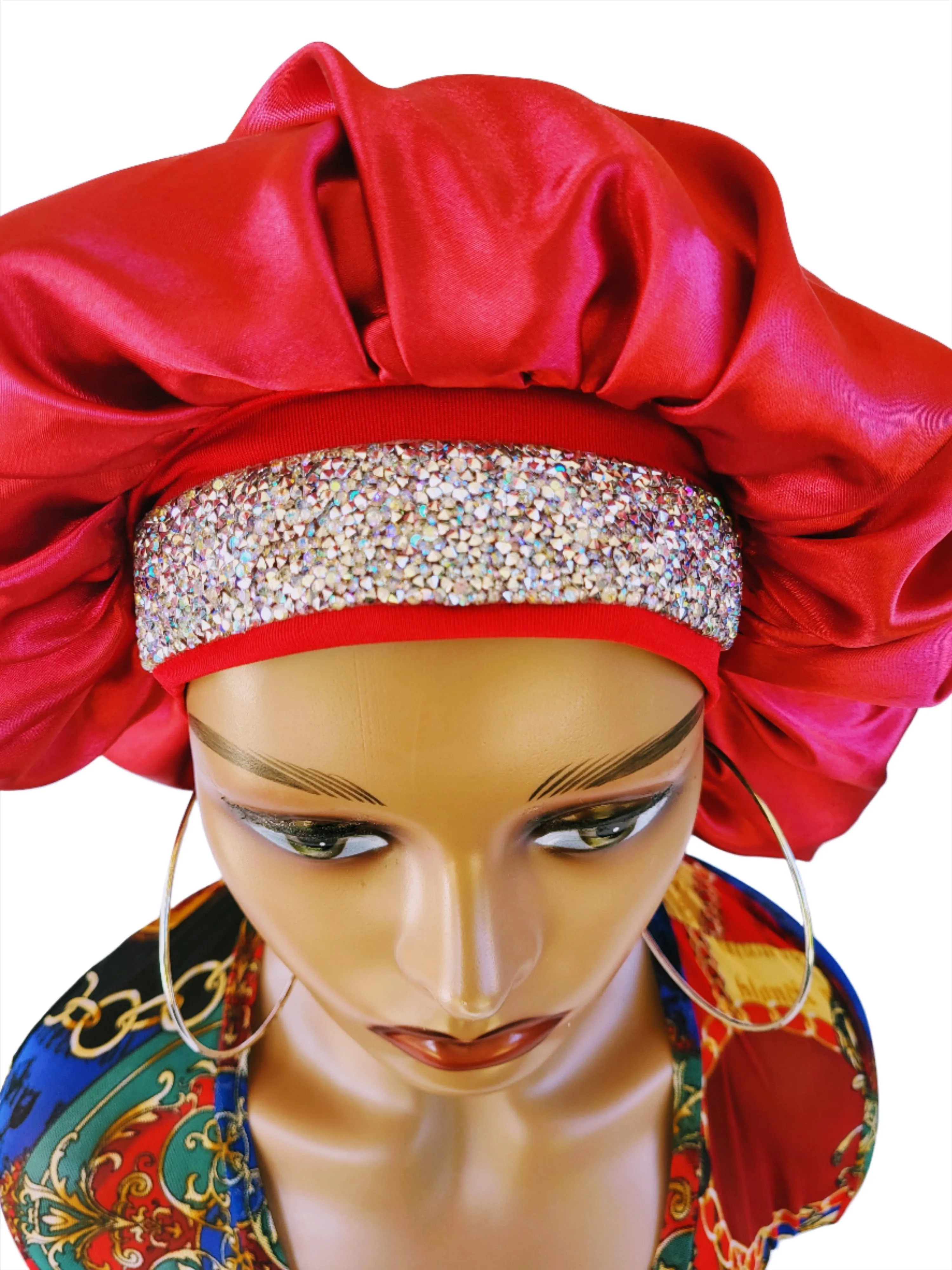 WINE Diamond Rhinestone Elastic Band Sleeping Bonnet