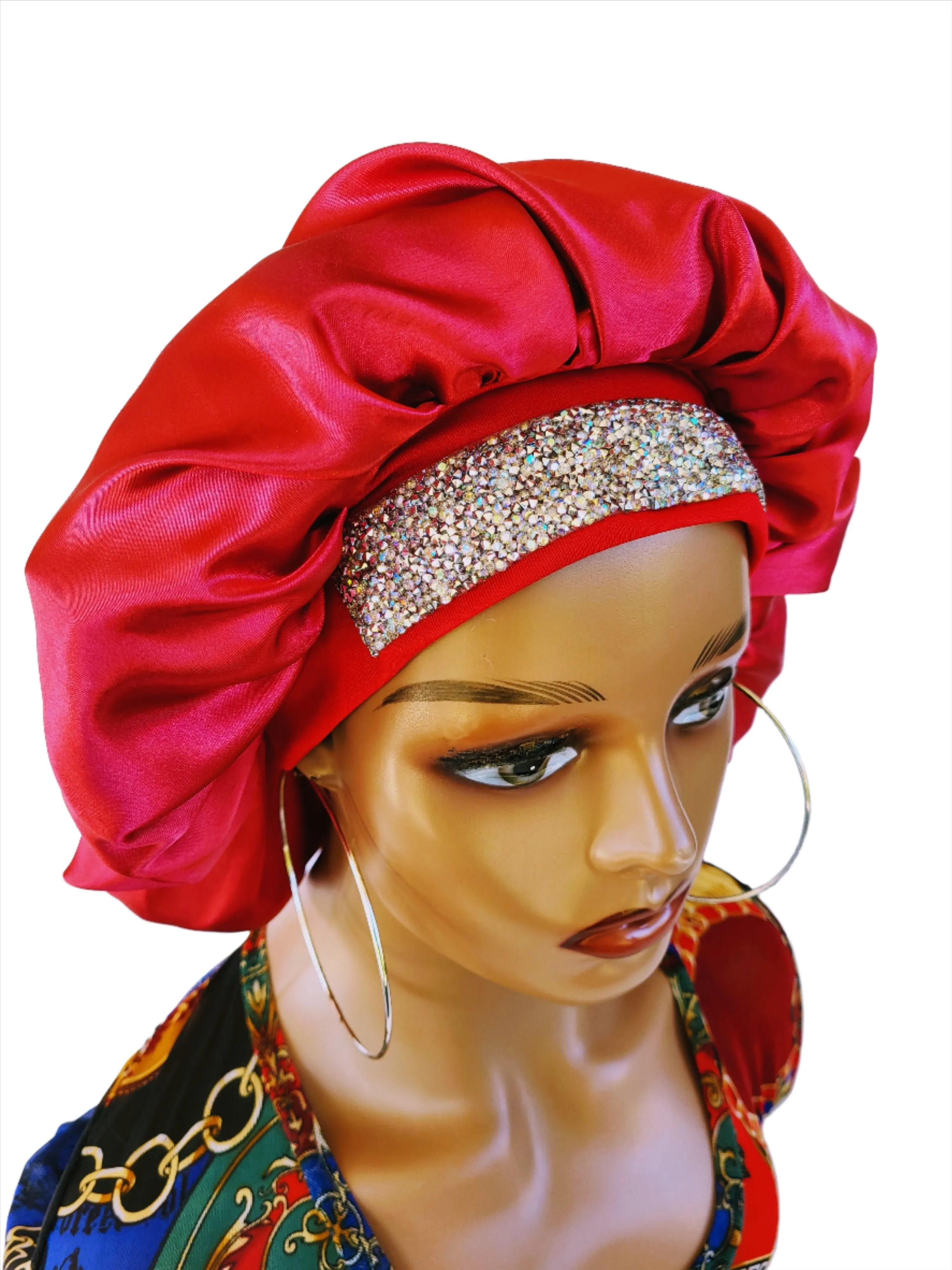 WINE Diamond Rhinestone Elastic Band Sleeping Bonnet